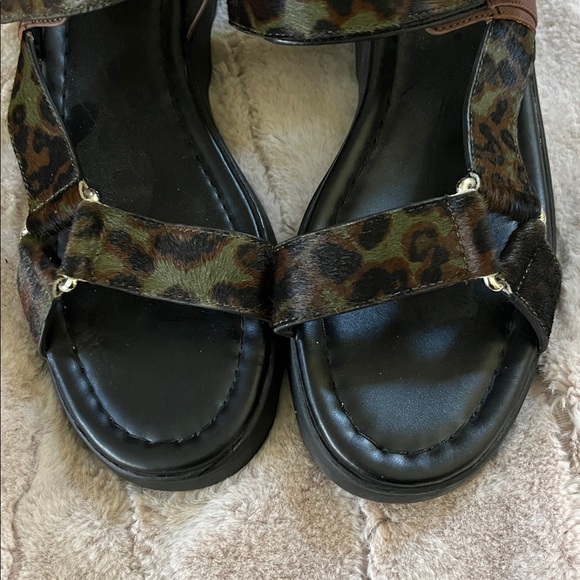 Aerosoles Wave Sandal in Green Leopard Calf Hair Sandals - Picture 2 of 8